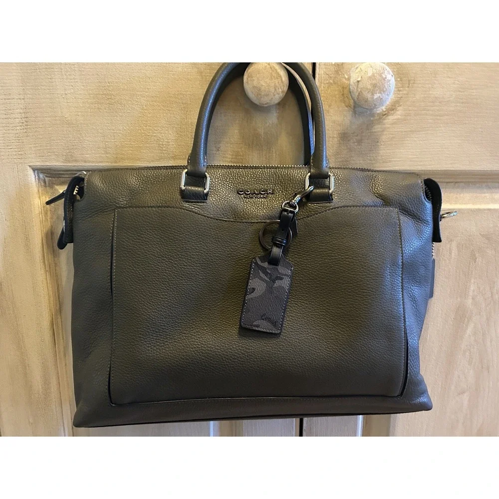 Coach Beckett Pocket Briefcase Pebble Leather NWT Utility Green Travel Purse Bag